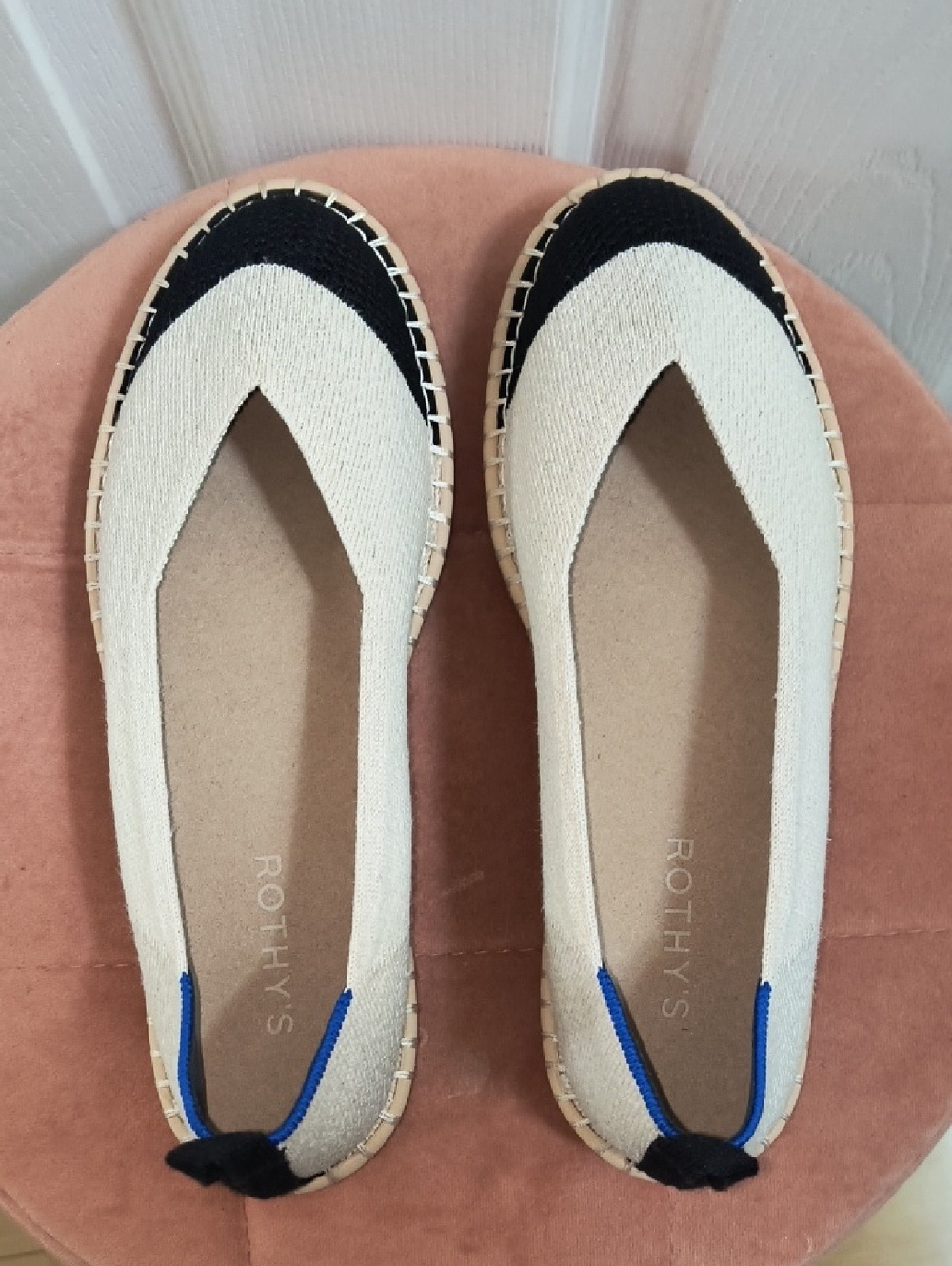 Rothy's The Espadrille Boardwalk Flats In Cream And Black Size 8.5 - Picture 6 of 9